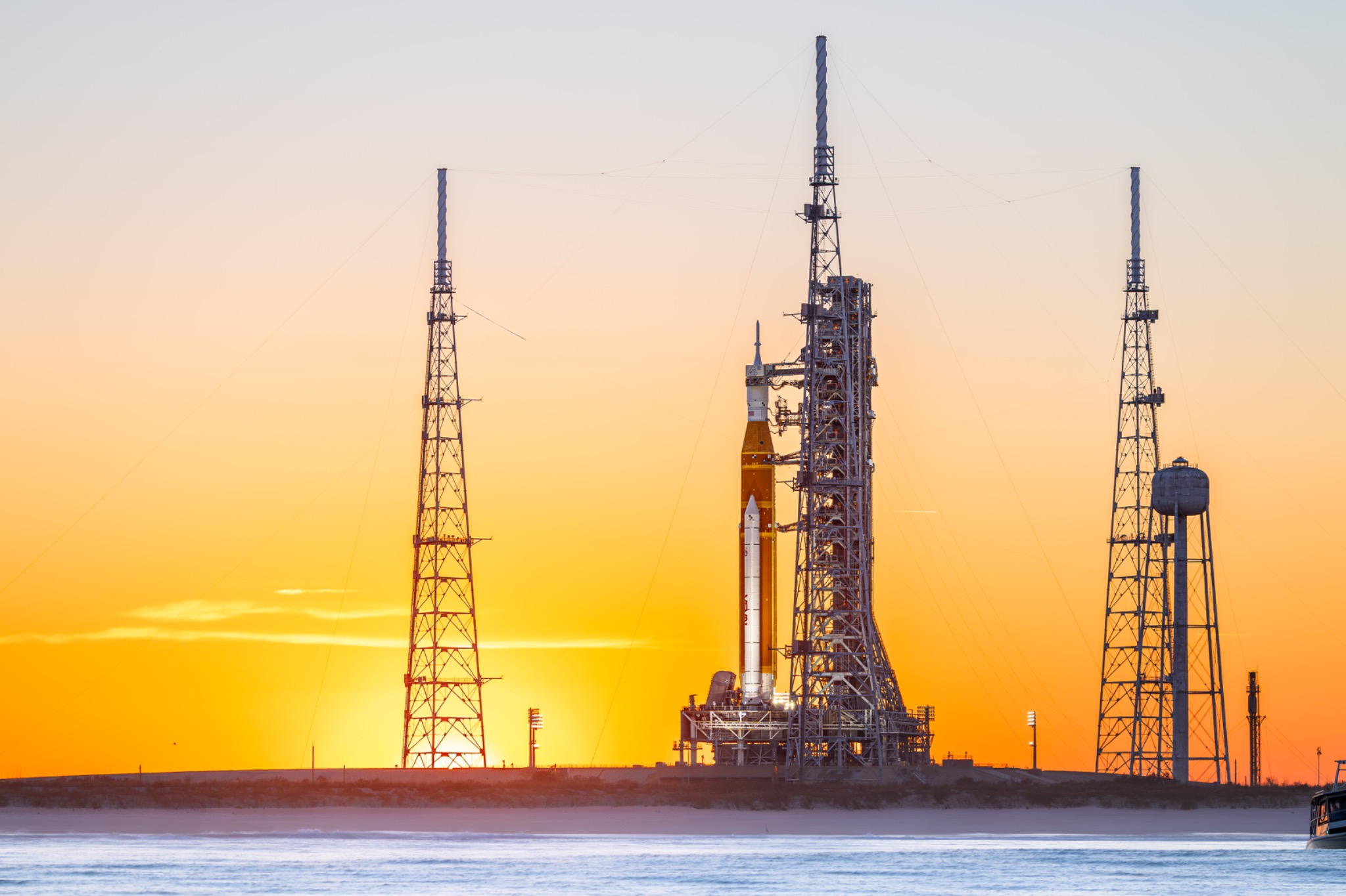 Rocket on a Florida Space Coast launch pad at sunset, photographed by David Deets